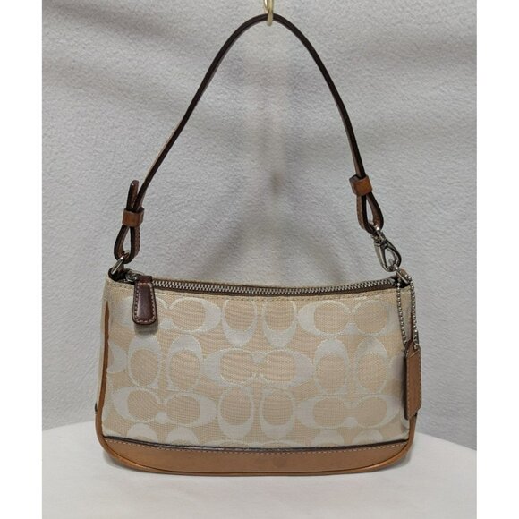 SOLD***Vintage Coach Signature Demi Mini Shoulder Bag Canvas Leather Cream 6094 - Picture 1 of 12